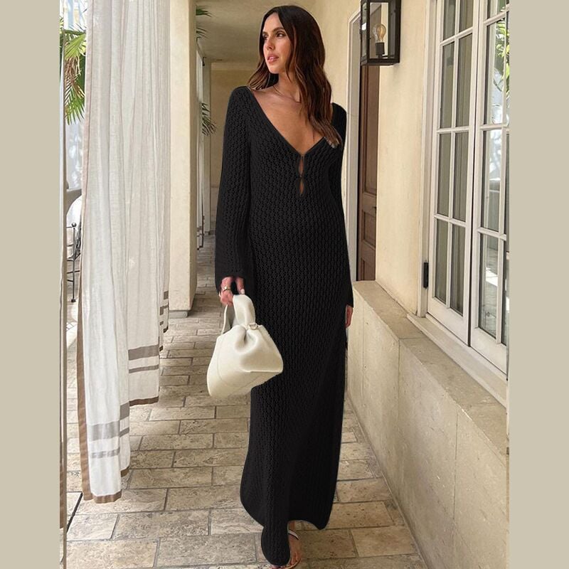 Crochet Fishtail Flare Sleeve Maxi Dress (Buy 2 Free Shipping)