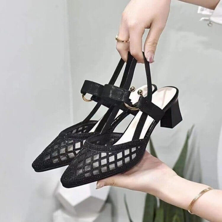 Women's Pointed-toe Ankle Strap Rhinestone Sandals