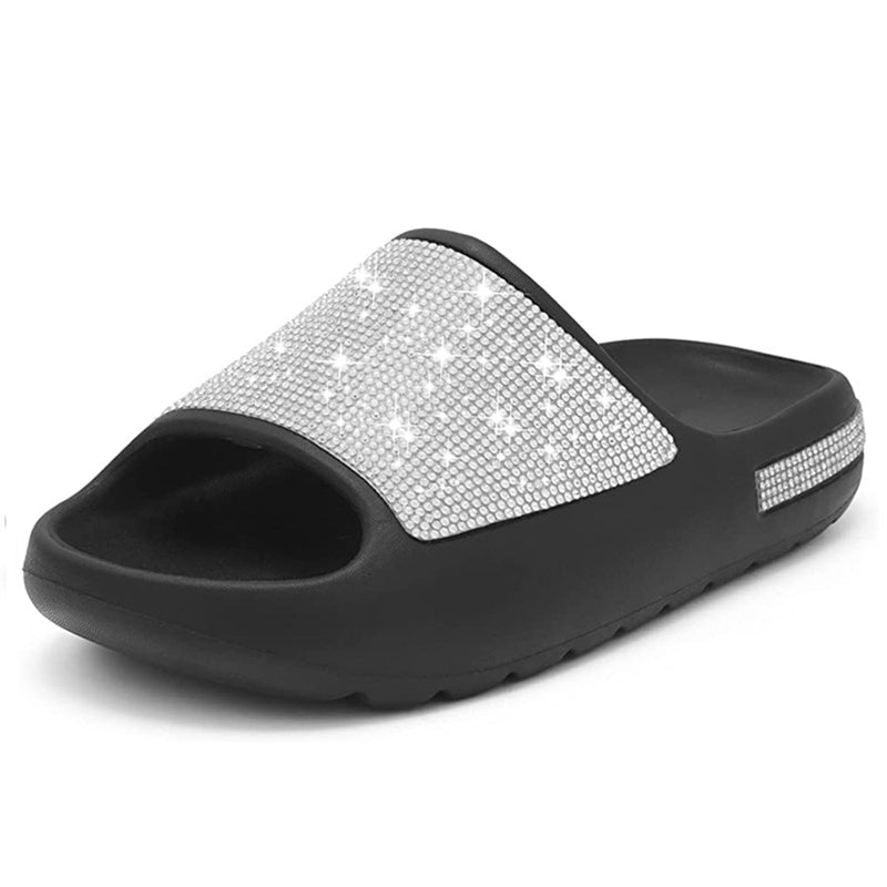 Beautiful Rhinestone Soft Thick Sole Summer Slides Slippers for Women