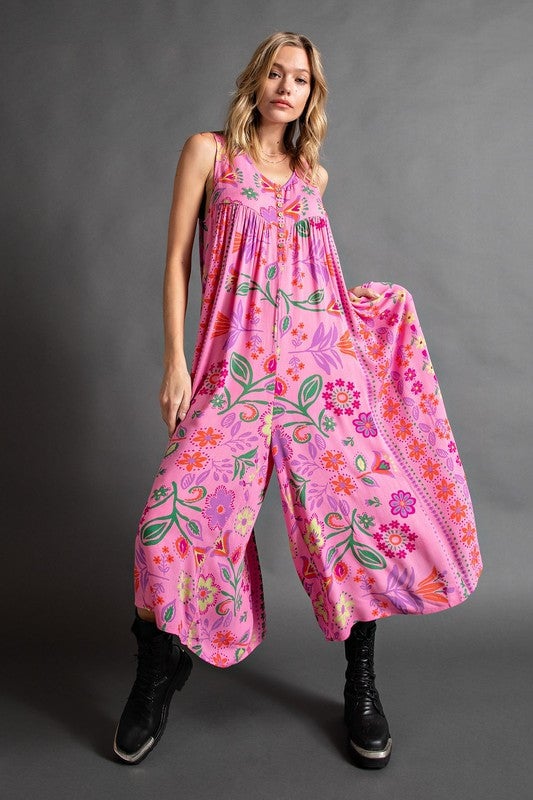 🔥 July Big Sales Save 49% OFF🔥-Vintage floral print loose sleeveless jumpsuit