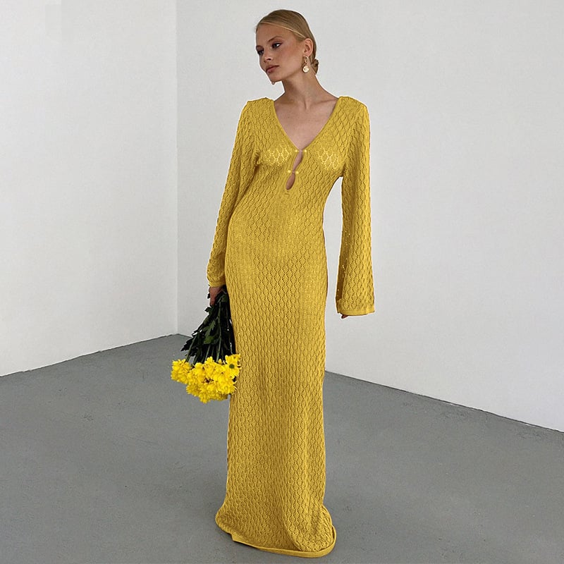 Crochet Fishtail Flare Sleeve Maxi Dress (Buy 2 Free Shipping)