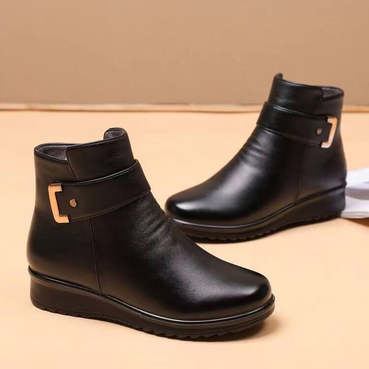 PU Leather Metal Buckle Cotton Boots