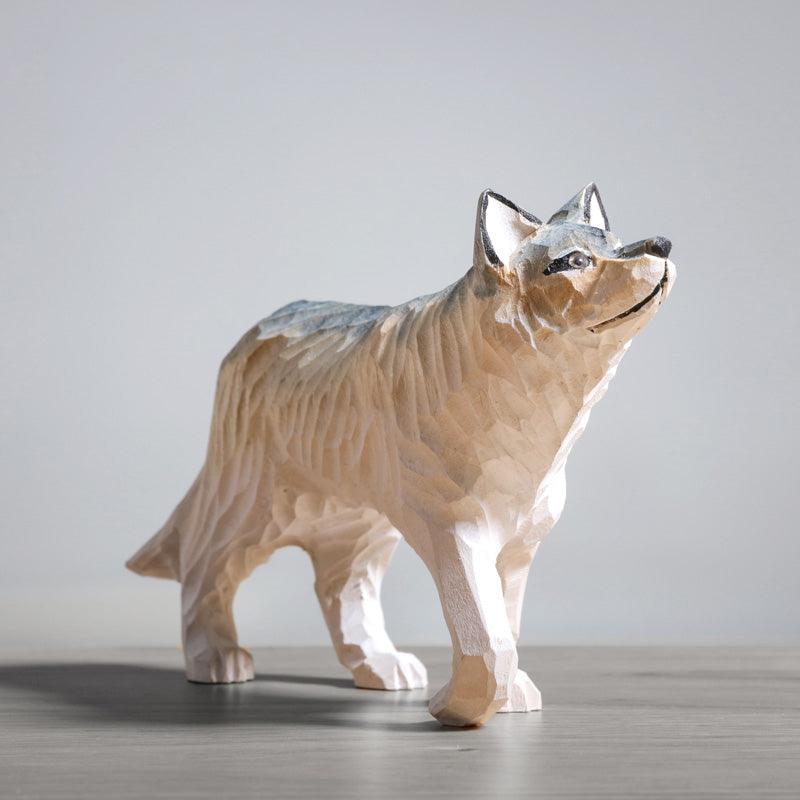 Wolf Sculpted Hand-Painted Animal Wood Figure